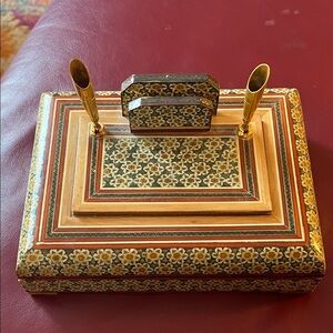 Oriental/asian  wood handmade pen table stationary for business cards, pens